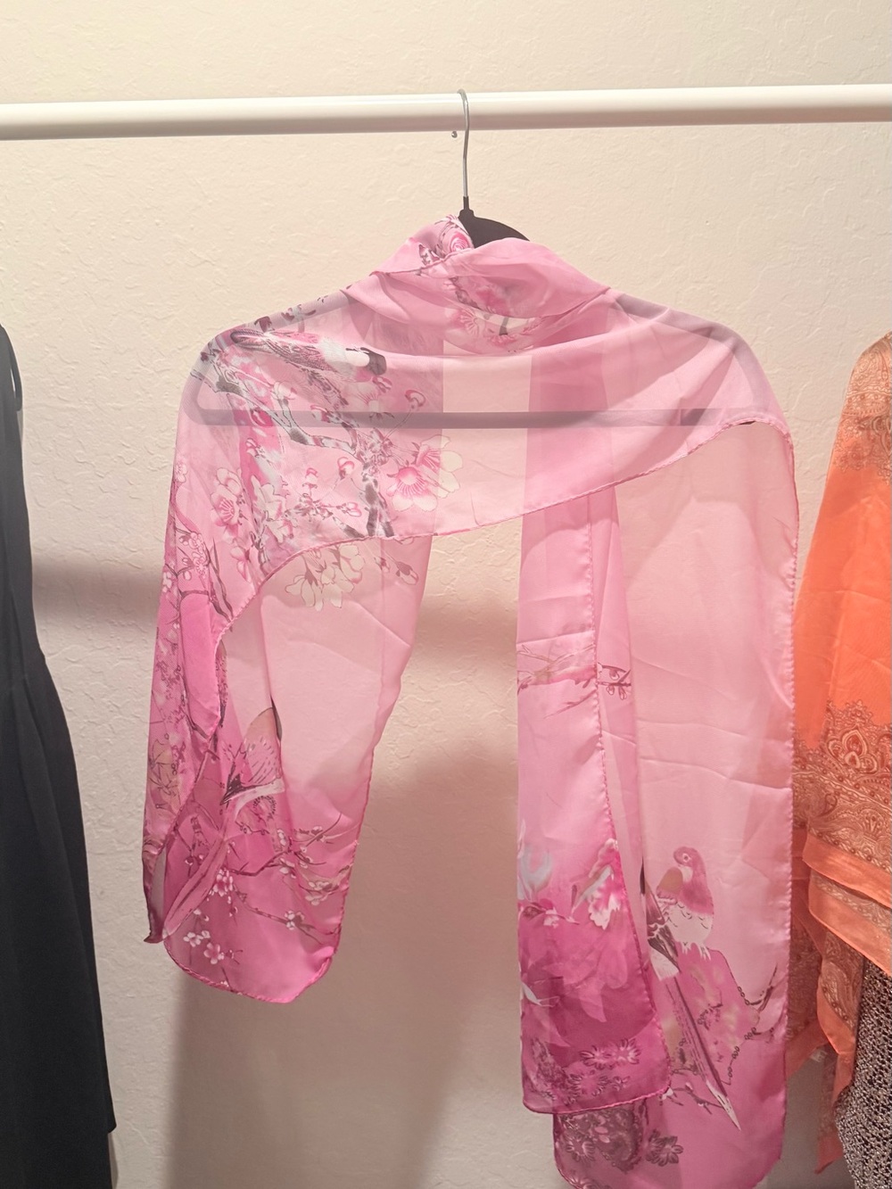 Pink Floral Sheer Scarf - Women's Lightweight Wrap